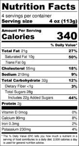Nutrition Fact Label for PB Pie Ice Cream