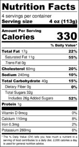 Nutrition Fact Label for Caramel Pretzel Cream
