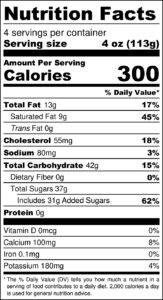 Nutrition Fact Label for red, white, and blueberry Ice Cream