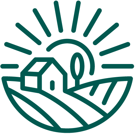 SMC_Farmer-Owned_Vertical_DARK-GREEN farmer owned icon line art of a sun coming over the horizon