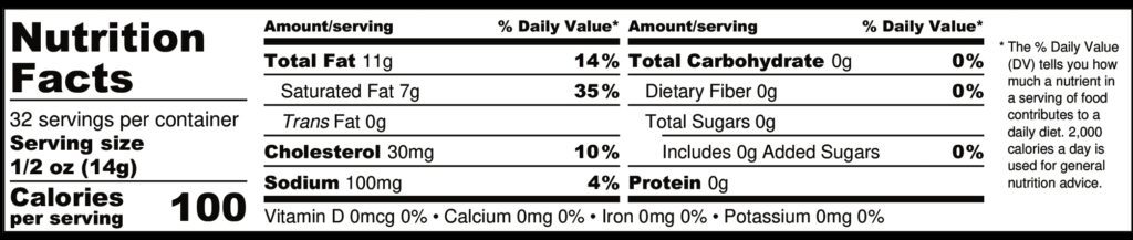 salted butter nutritional information